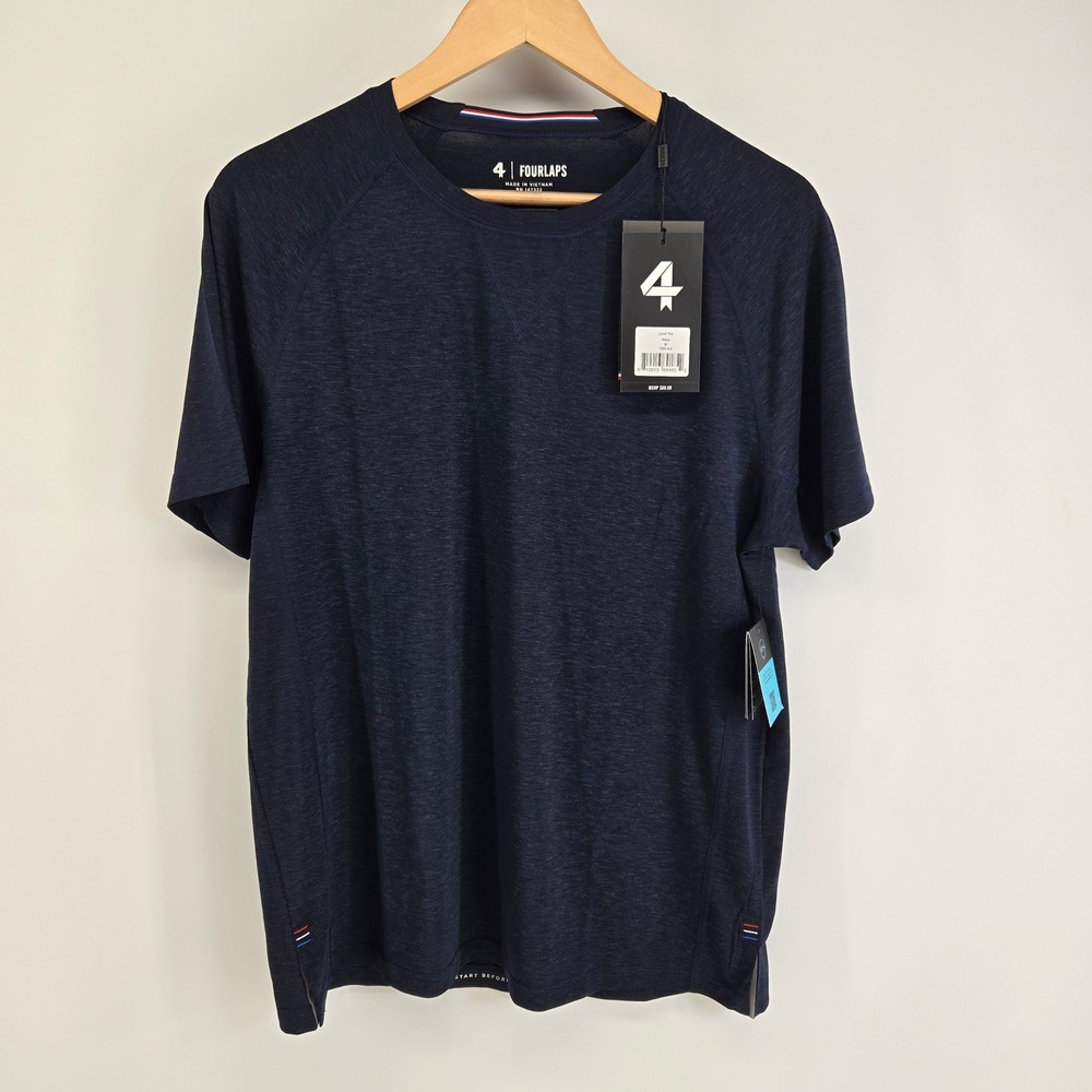 Fourlaps Level Tee Mens Medium Navy Blue Re-Up Performance Training Shirt New